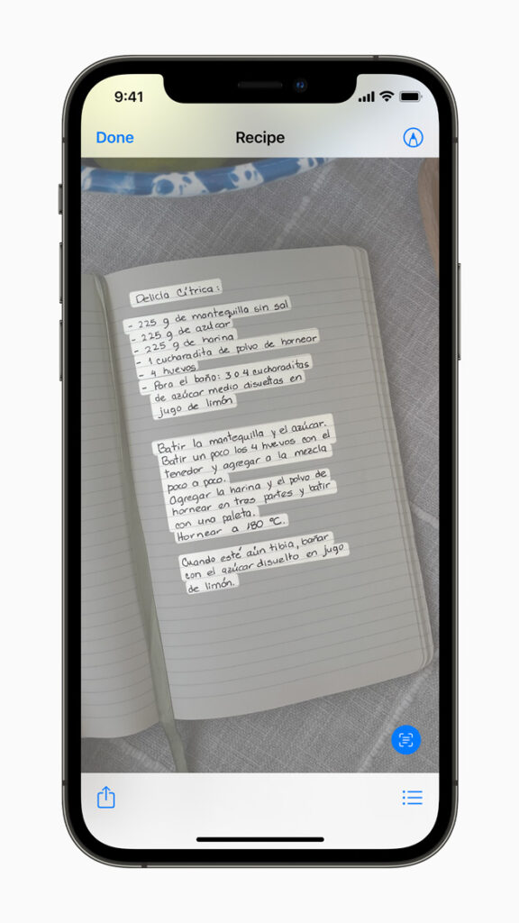 O Texto¬ao¬Vivo usa a inteligência do aparelho para identificar texto e aperfeiçoar a experiência com as fotos.