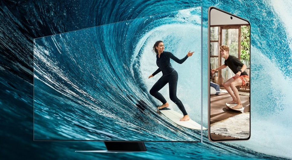 Samsung mostra TVs Neo QLED e smartphones Galaxy S21 5G.